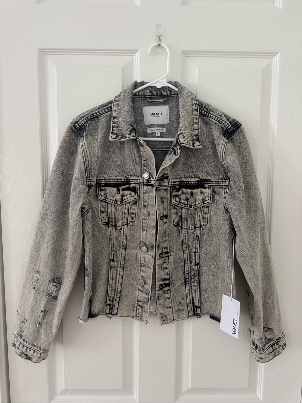 Escala - Distressed Acid Wash Classic Crop Jacket Size S